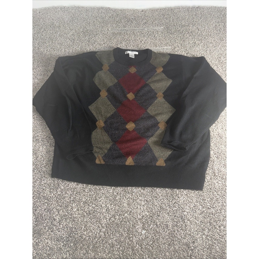 VTG 2000s Geoffrey Beene goemetric Sweater Men's Large, rust, blue, black, tan
